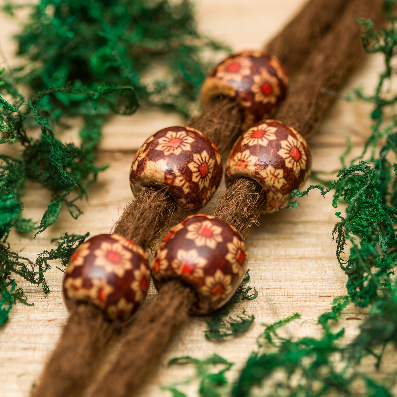 DreadLab - Wood Barrel Dread Beads Flower Pattern