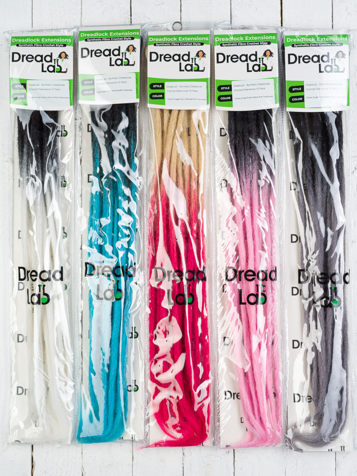 DreadLab - Single Ended Synthetic Dreadlocks (Pack of 10) Ombre Crochet Extensions