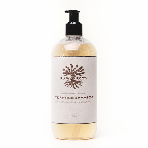 Bottle of RAW ROOTS Dreadlocks Hydrating Shampoo (500ml), displayed on a white background.