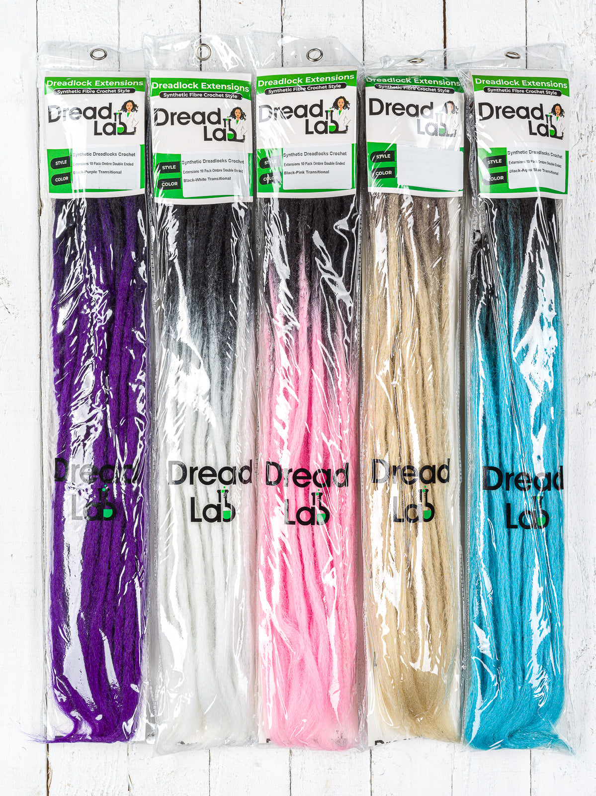 DreadLab - Double Ended Synthetic Dreadlocks (Pack of 10) Ombre Crochet Extensions
