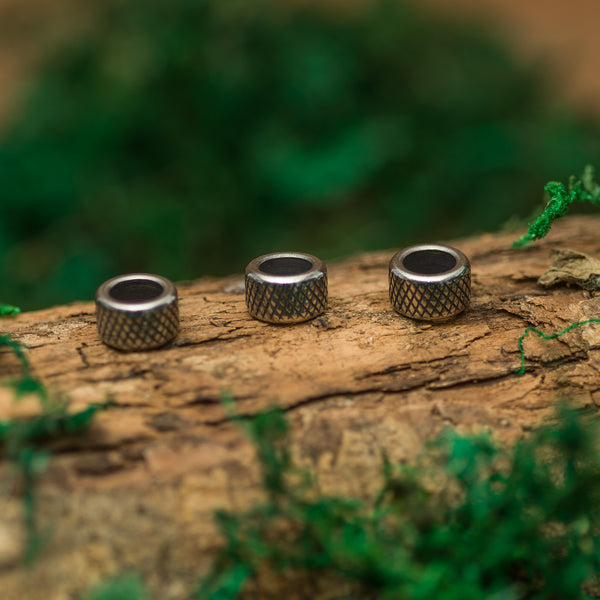 DreadLab - Stainless Steel Grid Carved Cylinder Dread Beads Silver Colour