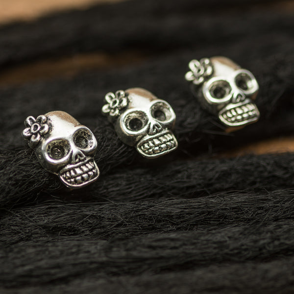 DreadLab - Metal Flower Skull Dread Beads Silver Colour
