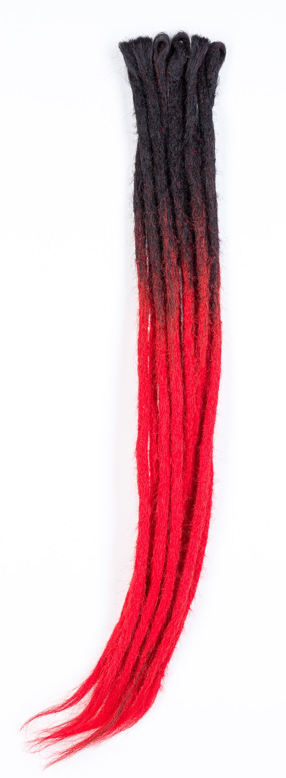 DreadLab - Single Ended Synthetic Dreadlocks (Pack of 10) Ombre Crochet Extensions Black Red