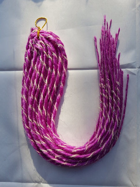 Elysee Star - Snow White & Purple Red with Purple Spiral  Synthetic Dreadlocks (Double Ended) 100g